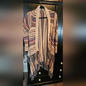 American Rag Earthy Tones Fringe BOHO long Sweater